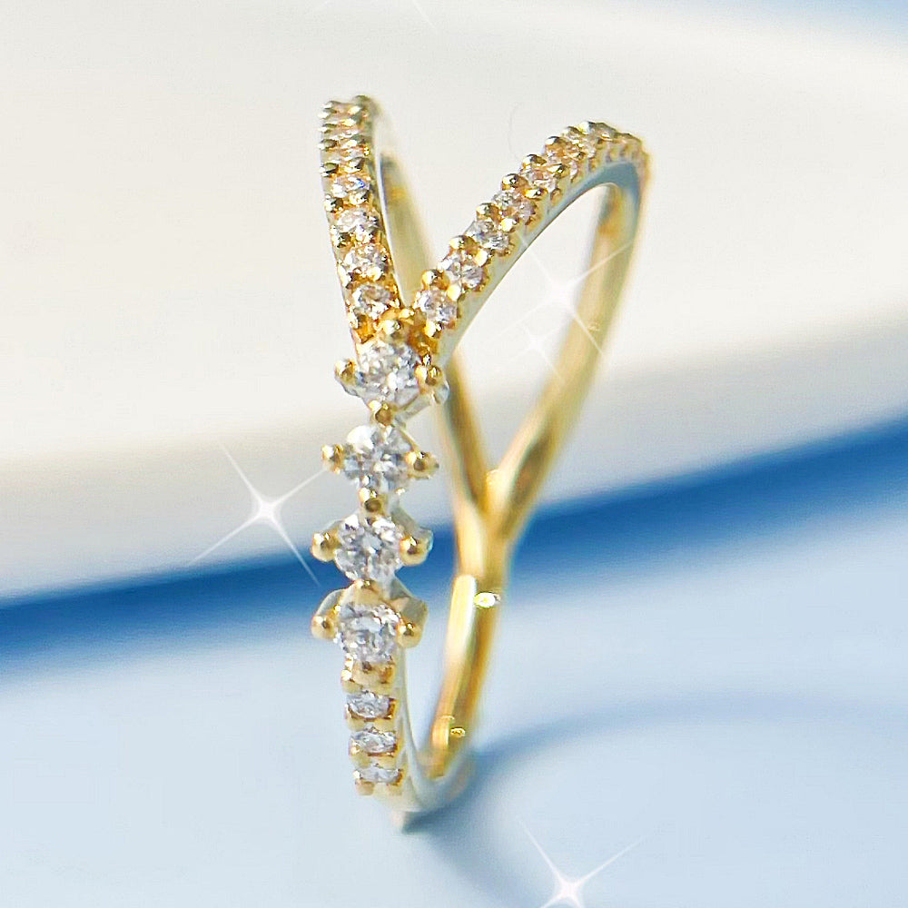 18K金 20分 鑽石線戒 交織鑽戒 雙色選