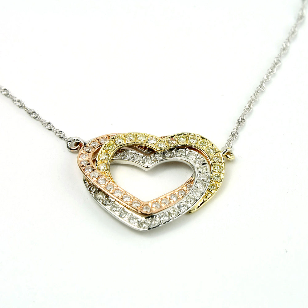 18K金三色金典藏心戀鑽石套鍊