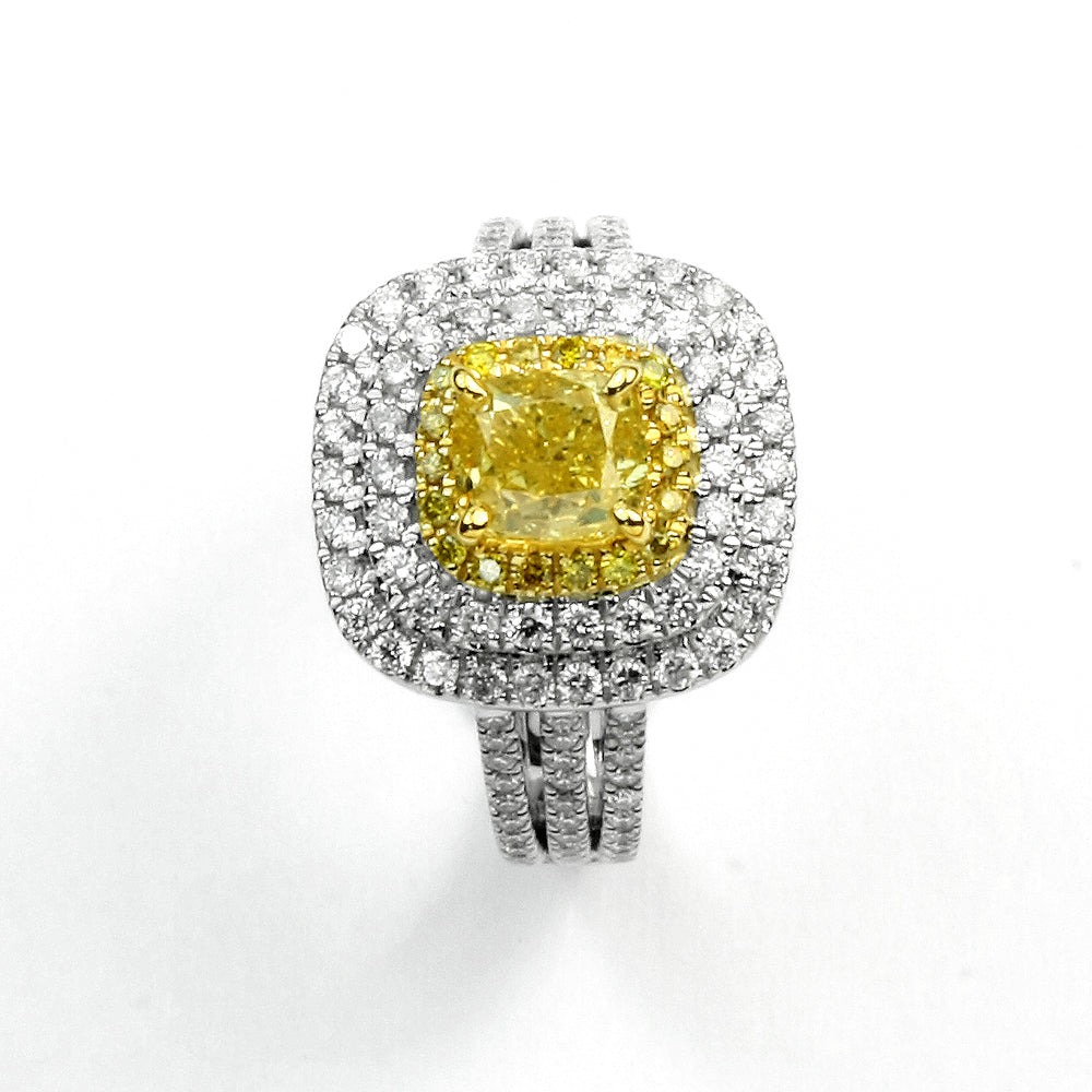 黃彩鑽GIA FANCY YELLOW 1克拉極致豪華鑽戒