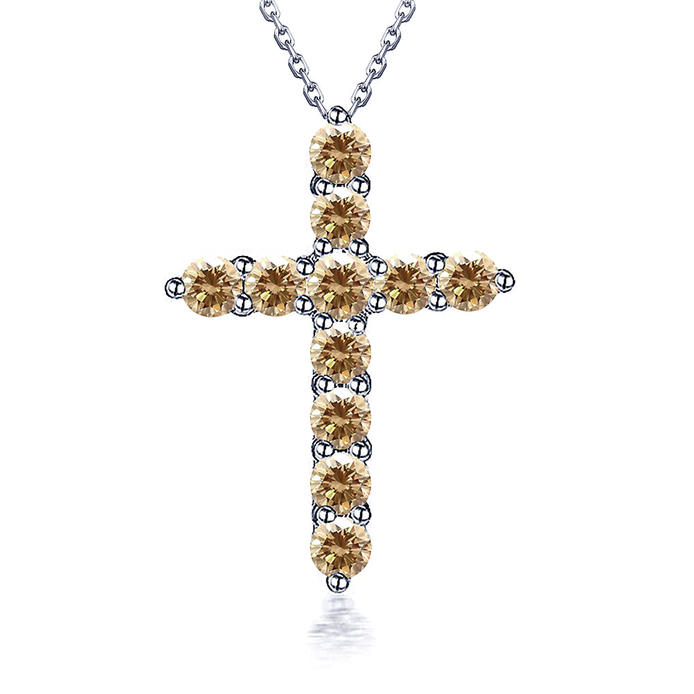 十字架 1克拉 925銀 香檳彩鑽 天使之祝褔鑽墜